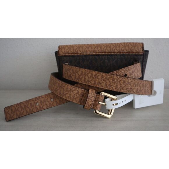Michael Kors 556353C 235 Women Sz S/M Brown MK Logo Fanny Pack Waist Belt Bag - Picture 2 of 9
